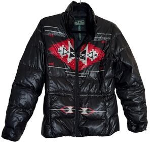 Ralph Lauren Aztec Southwestern Down Puffer Jacket Black Size S